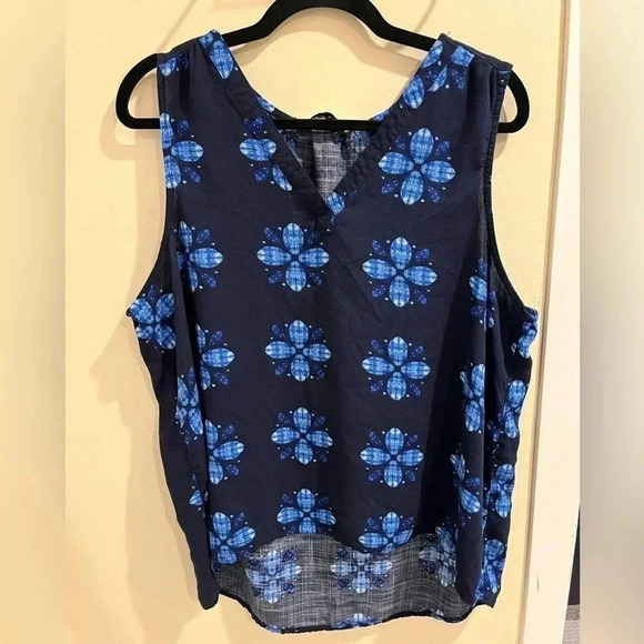 Sonoma Size XXL Hi/Lo Sleeveless Blouse V-neck Blues Flowers - Picture 1 of 7